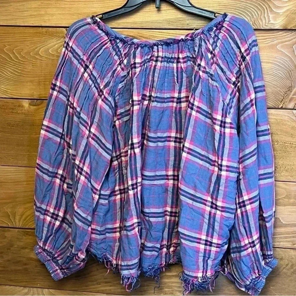 WOMEN'S PRE-WORN Medium‎ MUMU BLUE ELASTIC WAIST Flare and fringe bottom flannel - Picture 2 of 9